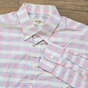GITMAN BROS Mens Shirt XL LightBlue Pink Button Down Cotton Plaid Classic Pocket